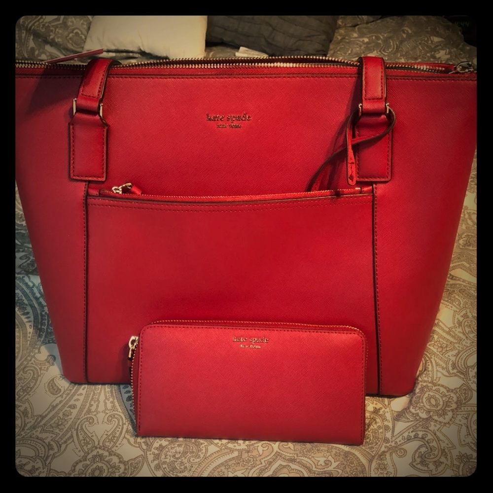 Kate Spade Tote and wallet darker red